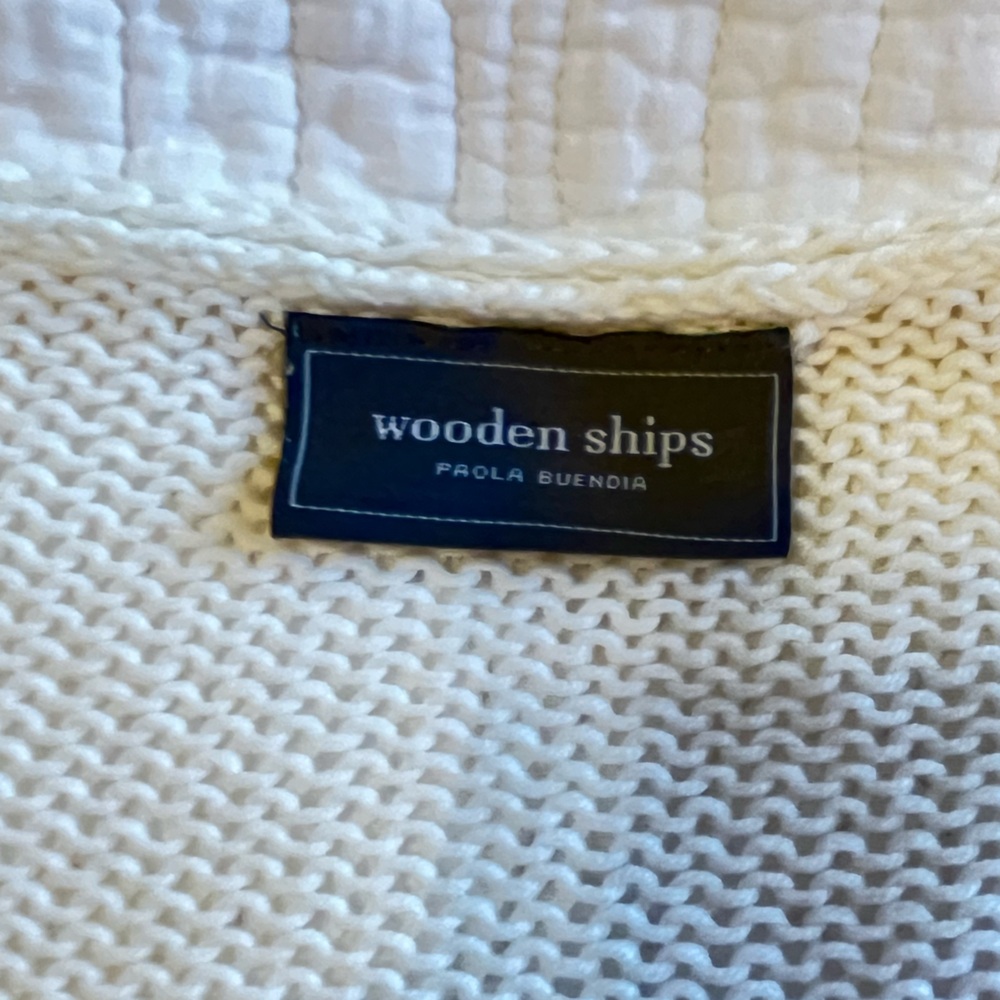Wooden Ships Paola Buendia Cotton V Neck Knit Sweater Americana USA Star Sz M/L - Picture 2 of 6